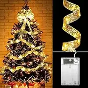 Christmas Lights,Christmas Tree Decorations Gold String Lights 10M 100 LED Lights Copper Wire Ribbon Bows Lights for Holiday Christmas Party Indoor Christmas Decorations