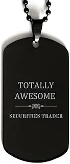 Securities Trader Black Dog Tag - Totally Awesome Trading Confidence Gifts for Him, Aluminum, Cubic Zirconia