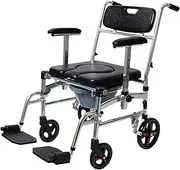 Z&y GLAa Wheeled Commode Toilet Chair with Padded Seat and Back，Wc Chair,Mobile Commode Shower Chair Comfortable Durable/Black