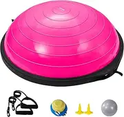 VEVOR Half Exercise Ball Trainer, 26 inch Balance Ball Trainer, 1500lbs Capacity Stability Ball, Yoga Ball with Resistance Bands & Foot Pump, Strength Fitness Ball for Home Gym Full Body Workout, Pink