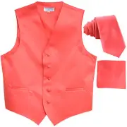 New Men's coral formal vest Tuxedo Waistcoat_2.5" skinny necktie & hankie set
