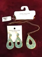Teardrop Jadeite Color Ann Taylor Factory Earrings/33" Necklace
