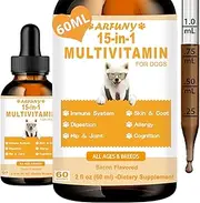 15 in 1 Multivitamin for Dogs - 60 ml Dietary Supplements Vitamins for Dogs Support for Joints, Immune System, Skin, Fur & Gastrointestinal - Rich in Vitamins, Glucosamine, MSM, Biotin, Cranberry