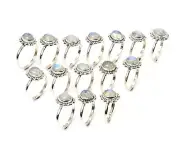 WHOLESALE 15PC 925 SOLID STERLING SILVER WHITE RAINBOW MOONSTONE RING LOT 1 W354