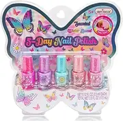 Nail Polish Set for Toddler, Kids & Little Girls - 5 Piece Colorful Scented Water Based Washable Quick-Dry, Peel Off, Fun & Creative Nail Art Set for Pretend Spa & Salon Days, Parties, Sleepovers, Makeovers ( Butterfly)