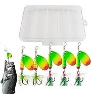 Bass Spinner Baits, Sequin Lures Kit with Feathered Hooks, 5X Crankbaits Jigs, Fishing Accessories with Tackle Box for Bass, Trout, Salmon, Walleye