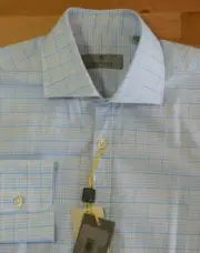 NEW WITH TAG CANALI DRESS SHIRT BLUE WHITE GINGHAM CHECK MEDIUM 15 1/2 $395