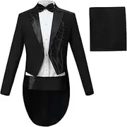 [Maiyifu-GJ] Men's 2 Pieces Slim Fit Tailcoat Sequin Tuxedo Jacket Trousers Set Dinner Party Wedding Show Tux Dress Coat