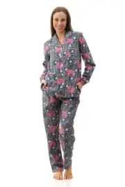 Ladies Givoni Cotton Long Length Flannelette PJS Dark Floral (Cassidy 96C)