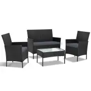 4 Seater Outdoor Sofa Set Wicker Setting Table Chair Furniture Black