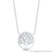 Tree-of-Life Bodhi Etz Chaim CZ Crystal Pendant Necklace in .925 Sterling Silver