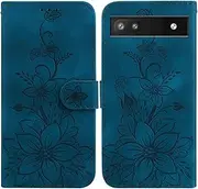 Compatible with Google Pixel 6a 5G Flip Kickstand Cover,Compatible with Google Pixel 6a 5G Card Slot Wallet Case Blue