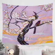 Flowers Painting Bird on Lavender Tapestry