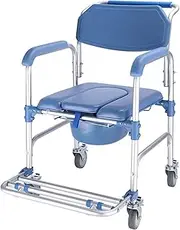 Z&y GLAa Mobile Commode Shower Chair,Portable Toilet with Wheels,Toilet Seat Commode Comfortable Durable/Blue