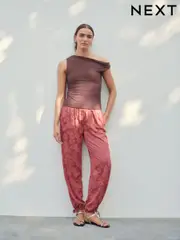 Pink Satin Jacquard Harem Trousers (AW3276) | $31