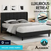 ALFORDSON Bed Frame Double Size Upholstered Wingback Base Charcoal Fabric SARAH