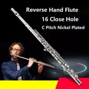 Professional Left Hand 16 Close Hole C Flute Nickel Plated w/Wood Case A