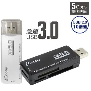 iCooby R202 記憶卡讀卡機 3槽 USB3.0 SD卡 黑色