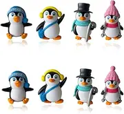 Penguin Cake Topper, 8pcs Birthday Cupcake Topper, Mini Character Figurines Toy, Winter Cake Decoration for Kids Birthday Baby Shower Theme Party Supplies
