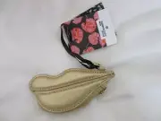 Diane Von Furstenberg Gold Lips Coin Pouch Keychain Fob Lipstick Case NWT