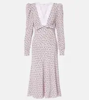 [Alessandra Rich] Alessandra Rich Floral lace-trimmed silk midi dress AU 12 pink