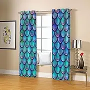Print Blackout Curtains Colorful Fish Scales 2 x W132cm x D213cm 3D Print Window Curtains, Thermal Insulated Darkening Grommet Drapes 2 Panel Set for Living Room Bedroom Kitchen Decor