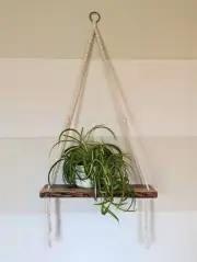Hanging Wall Shelf - Boho Wooden Shelf with Macrame Tapstry Macrame Tapestry