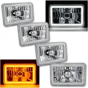 4x6" Switchback White DRL Halo / Amber LED Turn Signal Headlight Lamp Set of 4 (for: Volvo)
