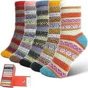 [ICEIVY] 5 Pack Women Thick Soft Warm Fuzzy Socks Winter Wool Fluffy Cozy Socks Casual Home Sleep Socks with Gifts Box