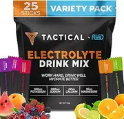 Tactical Hydration Powder, Instant Electrolytes, Reduce Fatigue, Prevent Dehydration, Eliminate Cramps (Variety Pack, 25 Stick Packs)