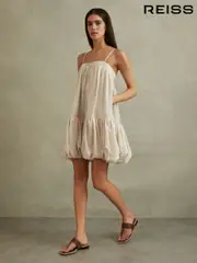 Reiss Cream Emery Bubble Hem Removable Strap Mini Dress (N74196) | $510
