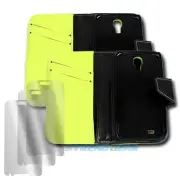 2 WALLET CASE COVER+SCREEN PROTECTOR FOLDING PU LEATHER YELLOW GALAXY S IV I9500
