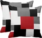 Set of 2 Red Black and Grey Throw Pillow Covers Geometric Modern Abstract Painti
