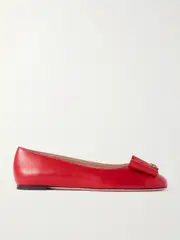 [BALLY] BALLY - B-bow Embellished Grosgrain-trimmed Leather Ballet Flats - Tomato red - IT38 IT 38 Red