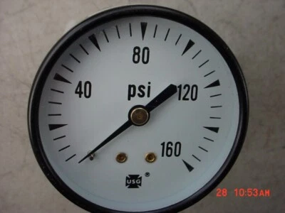 US Gauge Ametek 0-160 PSI Pressure Gauge 2 1/2 in Dial USA Rear 1/2" Stem