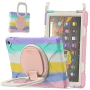 360 ° Rotation Portable Case for 2021 Fire HD 10 / HD 10 Plus Colourful Pink