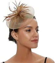 [Healeved] Feathe Fascinators Headband for Women - Gold Fascinators for Weddings, Bridal Hair Accessories for Wedding