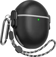 [WOFRO] Google Pixel Buds Pro Case(2022), Secure Lock Shock-Absorbing Protective Cover Skin for Pixel Buds Pro Accessories with Carabiner & Lanyard [One-Click Pop] (Black)