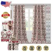 Modern 108" Blackout Curtains - Taupe & Red Geometric Design, 2 Panels Set