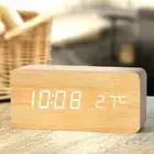 Wooden Digital Alarm Clock, LED Alarm Clock with Temperature Desk Clocks Office