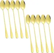 DaKuan Long Handle Stirring Spoon, Set of 10 Stainless Steel Mixing Spoon for Iced Tea, Coffee, Cocktail, Milkshake, Cold Drink- Gold