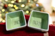 RAE DUNN Ceramic Dish Bowl Set SAVOR ENJOY Condiment Ramekin Green New In Box