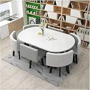 Modern Oval Conference Dining Table Set with 6 Chairs, Metal Frame, Wooden Table Top, Perfect for Business Meetings and Events, Comfortable Seating, Premium Conference Room Furniture Set for 6 Persons