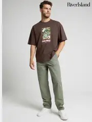 River Island Green 100% Cotton Workwear Trousers (AN1856) | $52