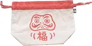 & Packable 75724 Lunch Drawstring Bag, Lunch Bag, Approx. 11.0 x 8.3 x 4.5 inches (28 x 21 x 11.5 cm), Japanese Pattern, Darma, Red, Red
