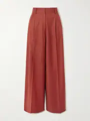 [BEARE PARK] BEARE PARK - Double Pleated Wool-twill Wide-leg Pants - Copper - UK 6 UK 6 Metallic