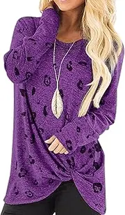 [Generic] Women Printing Graphic Mid-Length Shirt Fashion Cat Print Long Sleeved T Shirt Round Neck Cotton Kink Hem Tops