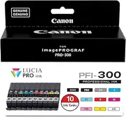 Canon PFI-300 Lucia PRO Ink, 10 Ink Tanks, Compatible to imagePROGRAF PRO-300 Printer, Multi, Standard (4192C007)