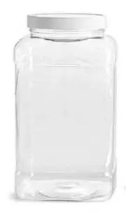2" Wide Mouth Clear Plastic Jar with caps Square Shaped - 32 oz (6 units)