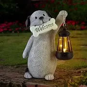Olekki Solar Dog Statues for Garden Decor - Outdoor Dog Figurines with Solar Lantern for Yard Patio Lawn Balcony Ornaments - Garden Gifts for Mothers Day, Grandma, Easter